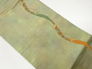 引箔曲線に扇模様織出し名古屋帯